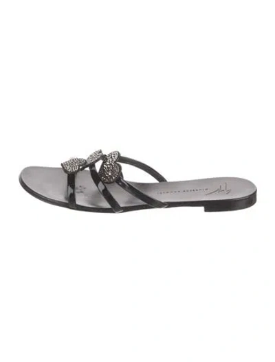 Pre-owned Giuseppe Zanotti Leather Crystal Embellishments Slides In Black
