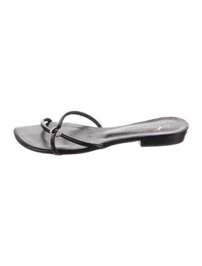Pre-owned Giuseppe Zanotti Leather Crystal Embellishments Slides In Black