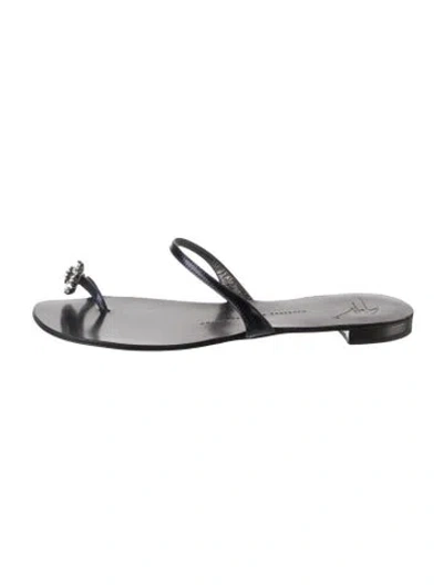 Pre-owned Giuseppe Zanotti Leather Crystal Embellishments Slides In Black