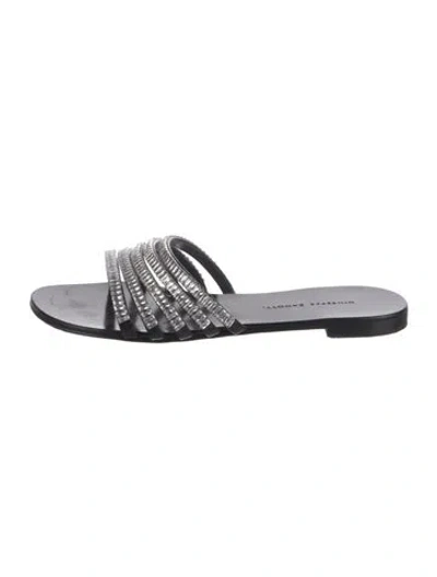 Pre-owned Giuseppe Zanotti Leather Crystal Embellishments Slides In Black