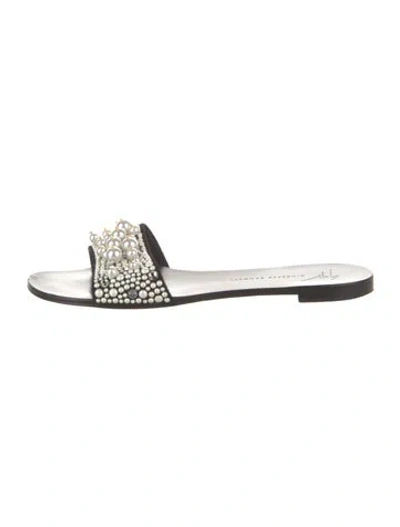 Pre-owned Giuseppe Zanotti Leather Crystal Embellishments Slides In Black