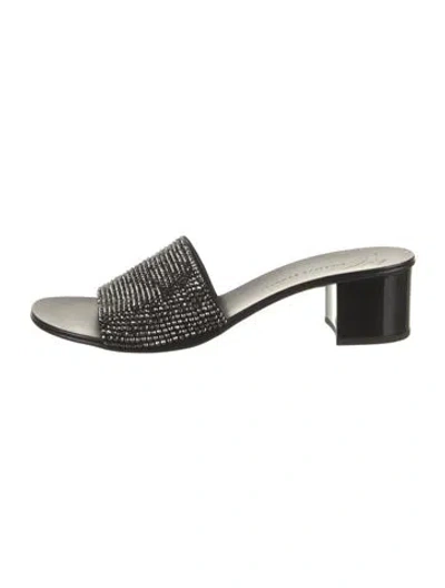 Pre-owned Giuseppe Zanotti Leather Crystal Embellishments Slides In Black