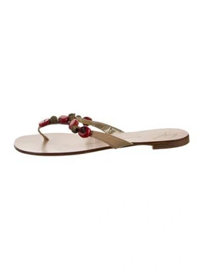 Pre-owned Giuseppe Zanotti Leather Crystal Embellishments Slides In Brown