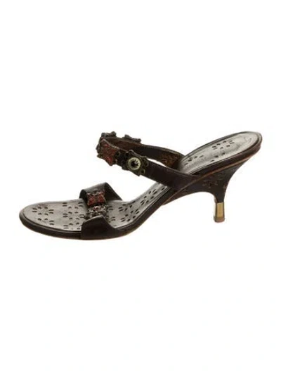 Pre-owned Giuseppe Zanotti Leather Crystal Embellishments Slides In Brown