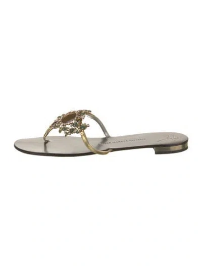 Pre-owned Giuseppe Zanotti Leather Crystal Embellishments Slides In Brown