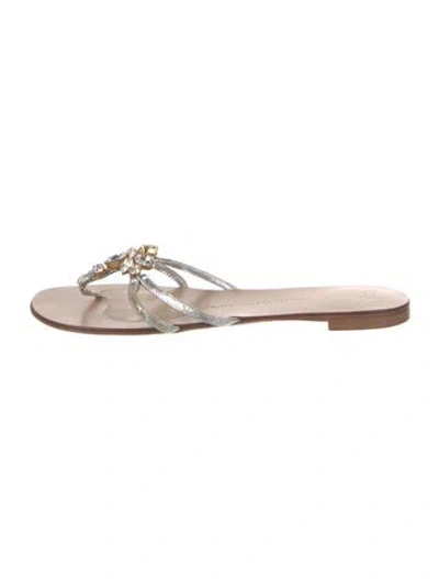 Pre-owned Giuseppe Zanotti Leather Crystal Embellishments Slides In Brown
