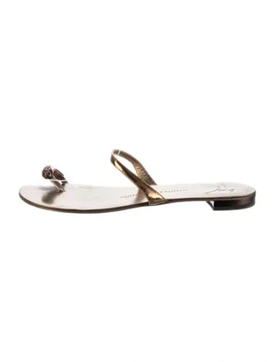 Pre-owned Giuseppe Zanotti Leather Crystal Embellishments Slides In Brown