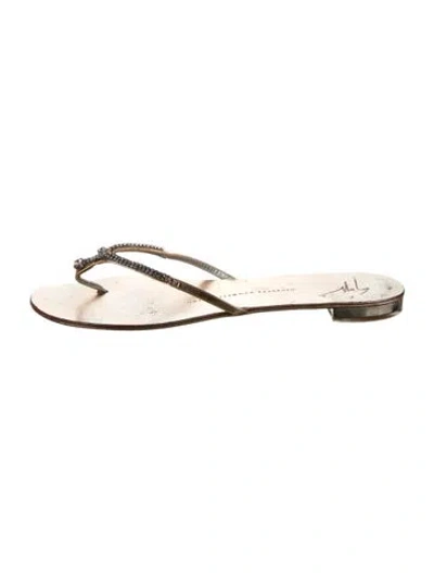 Pre-owned Giuseppe Zanotti Leather Crystal Embellishments Slides In Gold