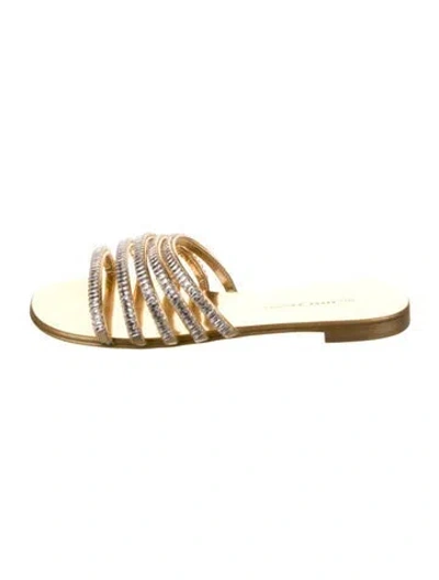 Pre-owned Giuseppe Zanotti Leather Crystal Embellishments Slides In Gold