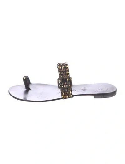 Pre-owned Giuseppe Zanotti Leather Crystal Embellishments Slides In Multi