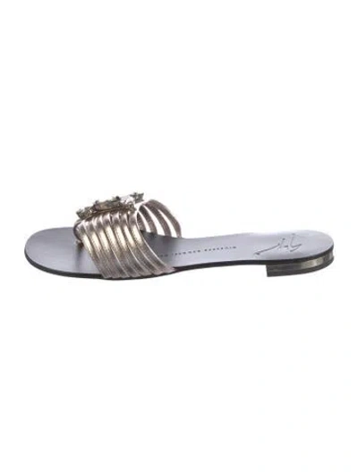 Pre-owned Giuseppe Zanotti Leather Crystal Embellishments Slides In Multi