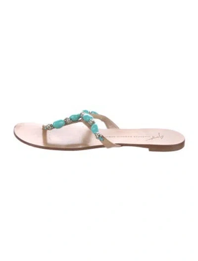 Pre-owned Giuseppe Zanotti Leather Crystal Embellishments Slides In Neutrals