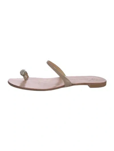 Pre-owned Giuseppe Zanotti Leather Crystal Embellishments Slides In Pink
