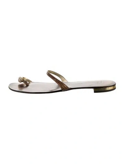Pre-owned Giuseppe Zanotti Leather Crystal Embellishments Slides In Silver