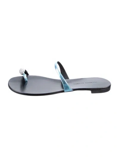 Pre-owned Giuseppe Zanotti Leather Crystal Embellishments Slides In Silver