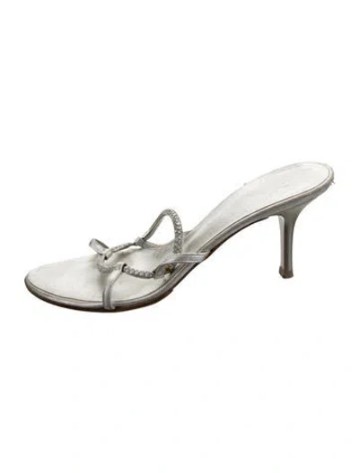 Pre-owned Giuseppe Zanotti Leather Crystal Embellishments Slides In White