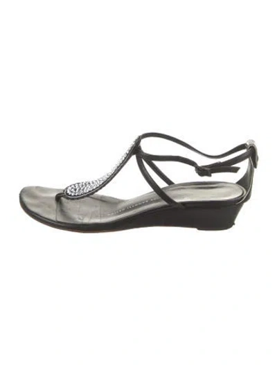 Pre-owned Giuseppe Zanotti Leather Crystal Embellishments Slingback Flats In Black