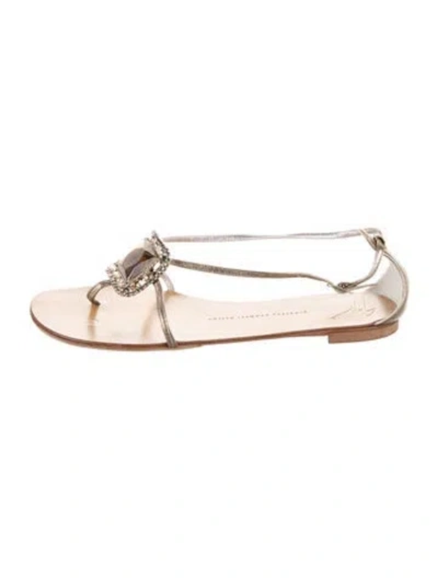 Pre-owned Giuseppe Zanotti Leather Crystal Embellishments Slingback Sandals In Silver