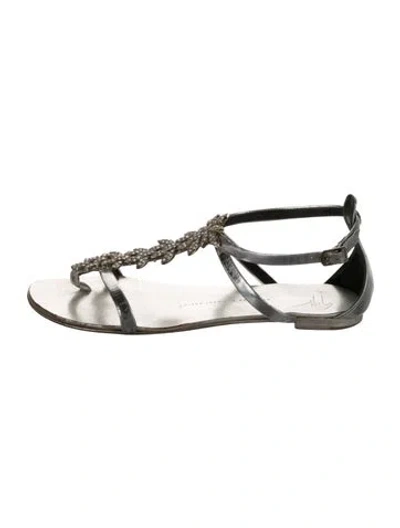 Pre-owned Giuseppe Zanotti Leather Crystal Embellishments T-strap Sandals