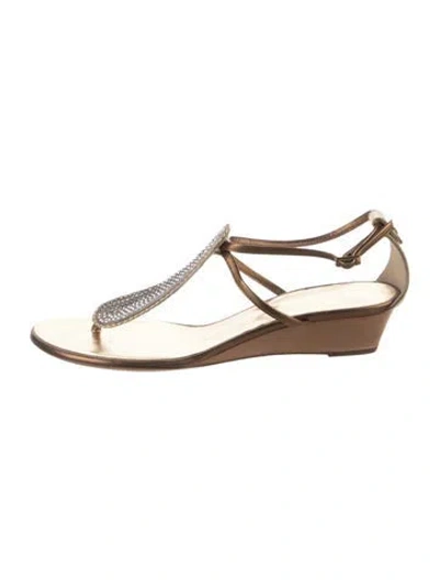 Pre-owned Giuseppe Zanotti Leather Crystal Embellishments T-strap Sandals