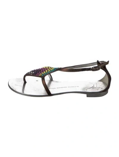 Pre-owned Giuseppe Zanotti Leather Crystal Embellishments T-strap Sandals