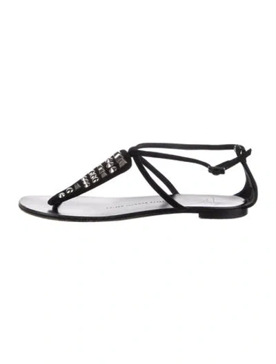 Pre-owned Giuseppe Zanotti Leather Crystal Embellishments T-strap Sandals In Black