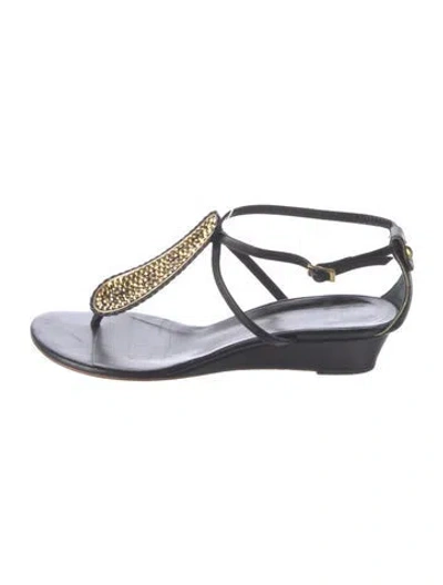 Pre-owned Giuseppe Zanotti Leather Crystal Embellishments T-strap Sandals In Black