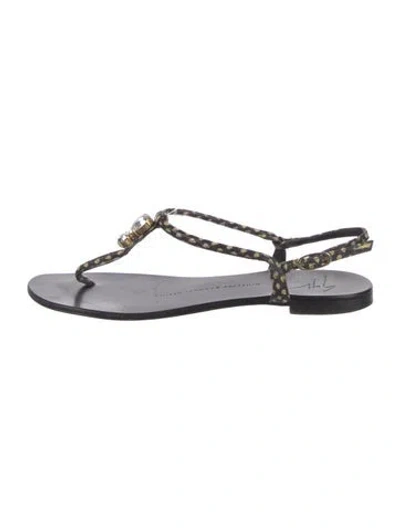 Pre-owned Giuseppe Zanotti Leather Crystal Embellishments T-strap Sandals In Black