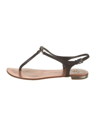 Pre-owned Giuseppe Zanotti Leather Crystal Embellishments T-strap Sandals In Brown