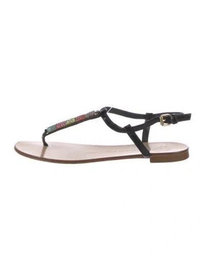 Pre-owned Giuseppe Zanotti Leather Crystal Embellishments T-strap Sandals In Neutral