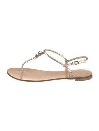 Pre-owned Giuseppe Zanotti Leather Crystal Embellishments T-strap Sandals In Neutral
