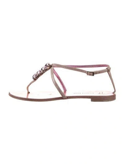 Pre-owned Giuseppe Zanotti Leather Crystal Embellishments T-strap Sandals In Pink