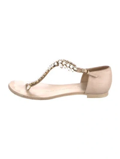 Pre-owned Giuseppe Zanotti Leather Crystal Embellishments T-strap Sandals In Pink