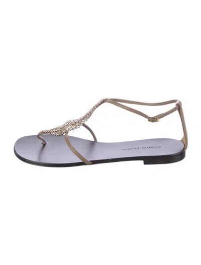 Pre-owned Giuseppe Zanotti Leather Crystal Embellishments T-strap Sandals In Purple