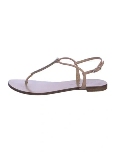 Pre-owned Giuseppe Zanotti Leather Crystal Embellishments T-strap Sandals In Purple