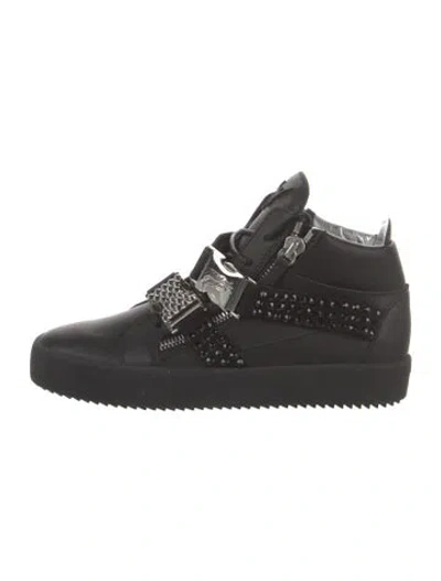 Pre-owned Giuseppe Zanotti Leather Crystal Embellishments Wedge Sneakers In Black