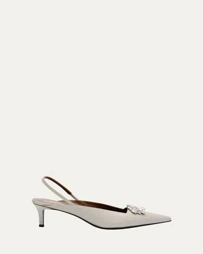 Giuseppe Zanotti Leather Crystal Ornament Slingback Pumps In Glaciale
