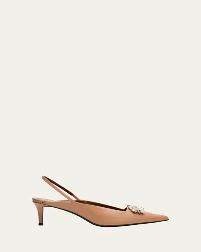 Giuseppe Zanotti Leather Crystal Ornament Slingback Pumps In Lotus