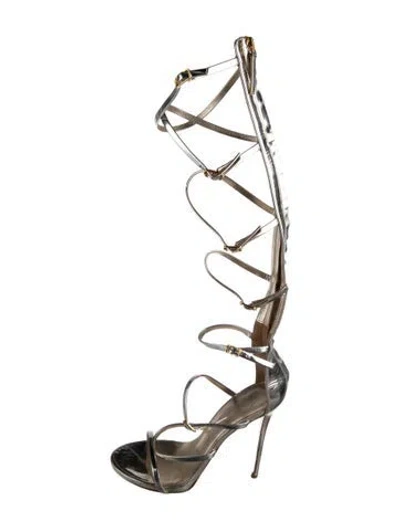 Pre-owned Giuseppe Zanotti Leather Cutout Accent Gladiator Sandals In Silver
