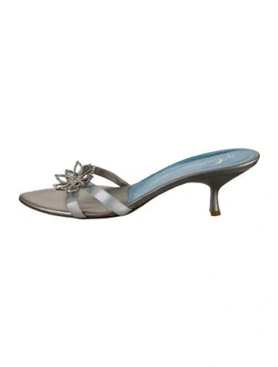 Pre-owned Giuseppe Zanotti Leather Floral Print Slides In Silver