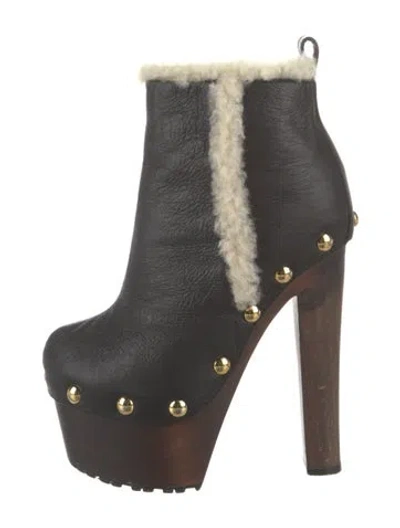 Pre-owned Giuseppe Zanotti Leather Fur Trim Boots In Black
