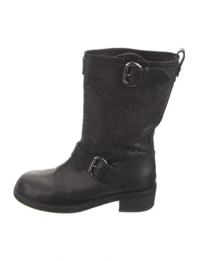 Pre-owned Giuseppe Zanotti Leather Glitter Accents Moto Boots In Multi