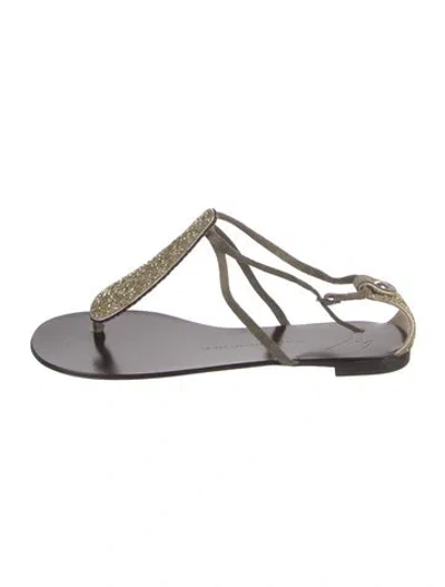 Pre-owned Giuseppe Zanotti Leather Glitter Accents T-strap Sandals In Gold