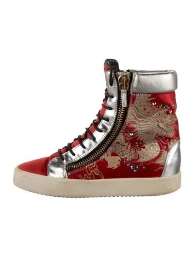 Pre-owned Giuseppe Zanotti Leather Graphic Print Boots In Red