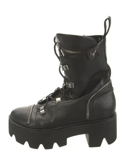 Pre-owned Giuseppe Zanotti Leather Lace-up Boots In Black/green