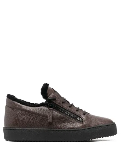 Giuseppe Zanotti Leather Low Top Sneakers In Brown