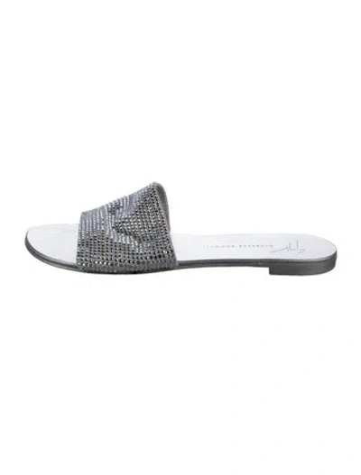 Pre-owned Giuseppe Zanotti Leather Patterned Slides In Silver