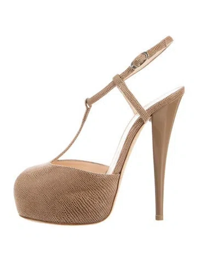 Pre-owned Giuseppe Zanotti Leather Patterned T-strap Sandals In Neutral