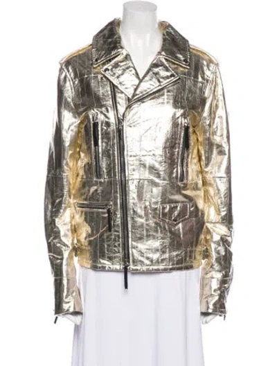 Pre-owned Giuseppe Zanotti Leather Printed Biker Jacket W/ Tags In Neutral