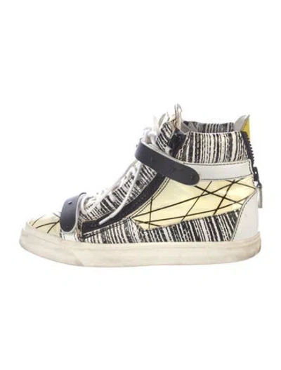 Pre-owned Giuseppe Zanotti Leather Printed Wedge Sneakers In White
